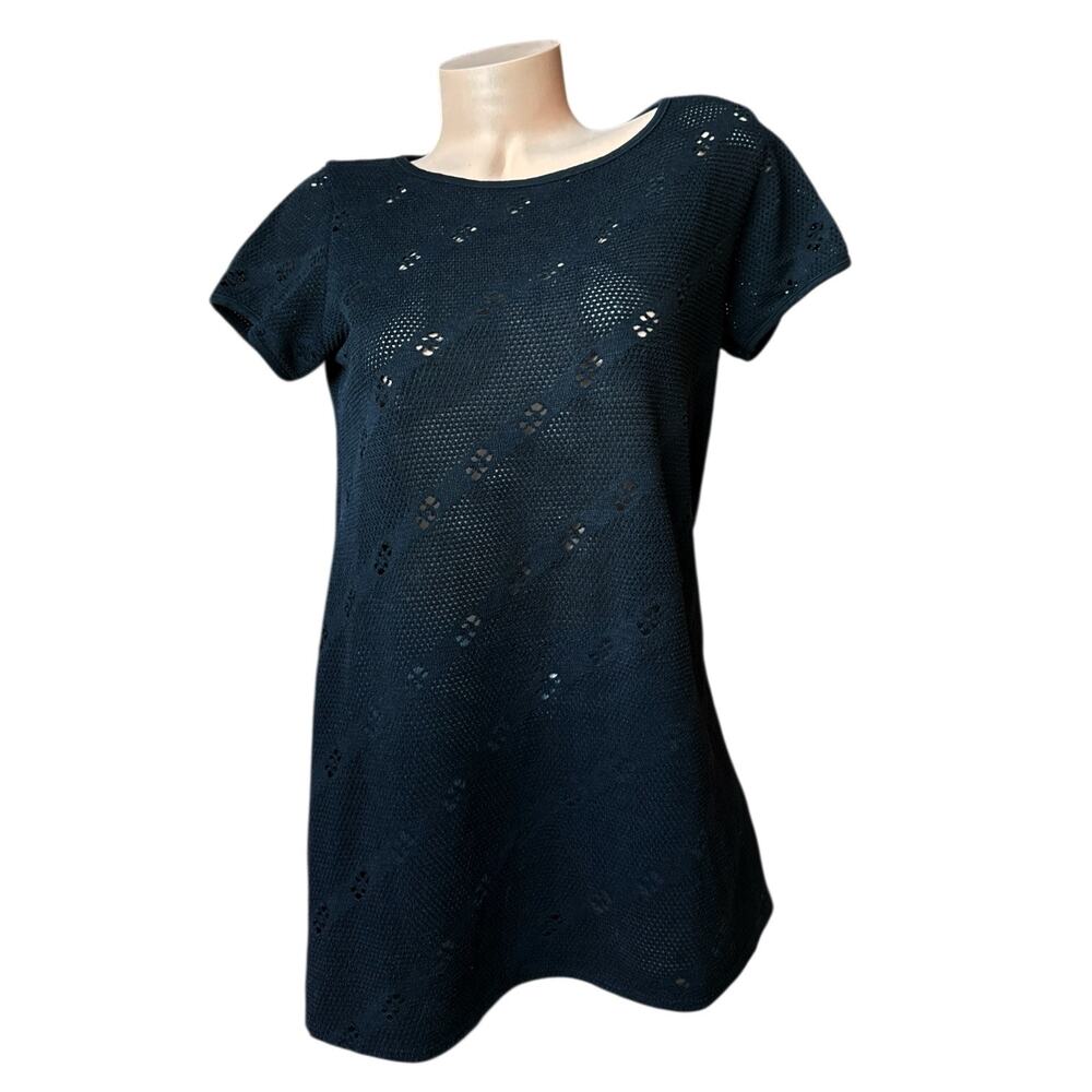 Dotti womens S / M / L Black Mesh Mini Dress 90s Eyelet Laser-cut Openwork Tunic